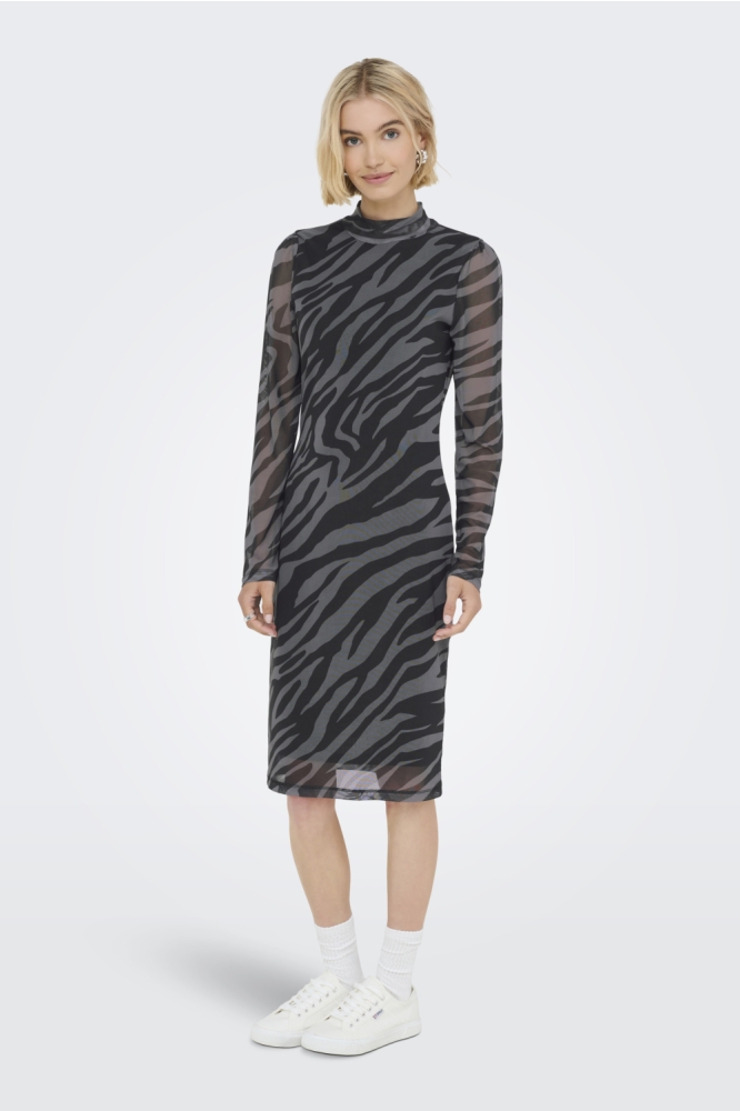ONLERICA LIFE L/S HIGHNECK DRESS JR 15355845 MAGNET/SHINY ZEBRA